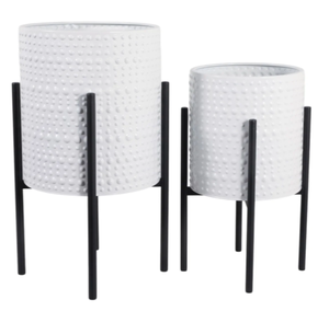 Jardinières modernes blanches texturées avec supports en métal noir – Design minimaliste pour intérieur et extérieur - Product Image 2
