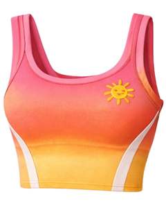 Ensemble jupe deux pièces dégradé rose-orange pour femme, comprenant un crop top sans manches et une mini-jupe taille haute extensible, tenue d'été - Product Image 2