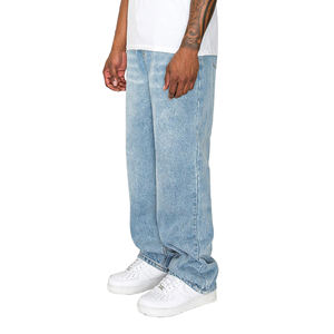 Jean baggy délavé bleu clair pour homme, coupe ample, taille mi-haute, style streetwear décontracté, motif uni, idéal pour l'été - Product Image 1