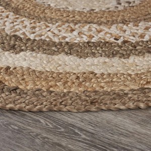 Alfombra Redonda de Yute con Patrón de Medallón Trenzado, Estilo Bohemio, Base de Goma Antideslizante para Sala de Estar, Limpieza Localizada - Product Image 3