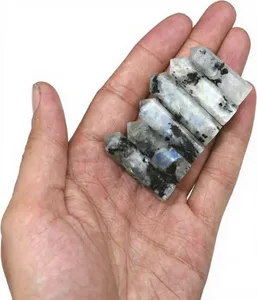 ALIZA AGATE EXPORTS Pierre de lune arc-en-ciel naturelle, pointe terminée simple, polie, avec éclat blanc, pierre précieuse en vrac pour l'artisanat - Product Image 5