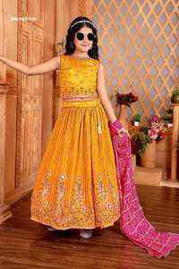 Festival Wear Excellent Quality Chinon with Thread & Sequence Embroidery work <b>Kids</b> <b>Lehenga</b> Choli Collection Supplier from Surat - Product Image 3