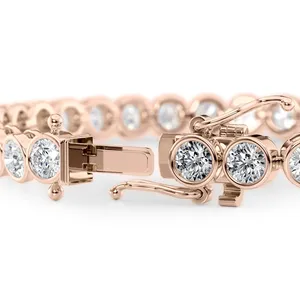Pulsera de tenis con diamantes cultivados en laboratorio, bisel redondo, oro rosa de 14k, cadena de eslabones con gemas, joyería elegante, accesorio atemporal, regalo para ella. - Product Image 5