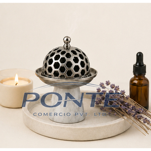 Quemador de Incienso de Mármol y Metal con Diseño de Panal de Abeja, Estilo Árabe, Mabkhara para Bakhoor y Oud, Porta Incienso de Oriente Medio - Product Image 6