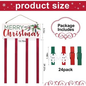 Portacarte Natalizio in Legno con 24 Clip, Insegna 'Buon Natale', Bacheca per Lettere Festive da Appendere a Porta o Parete, Decorazione Natalizia - Product Image 2