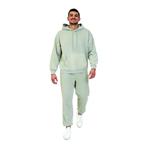 Pull-over vierge à capuche imprimé de logo personnalisé en gros Survêtement de sport vintage Ensemble de jogging deux pièces avec lavage à l'acide régulier pour hommes - Product Image 3