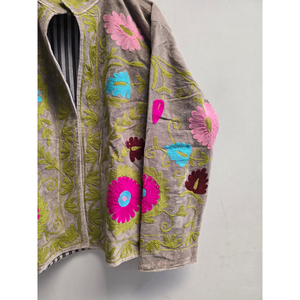 Chaqueta de terciopelo con cuello mandarín para mujer, con bordado floral colorido, manga larga, estilo Prairie Chic, ropa de abrigo para otoño - Product Image 2