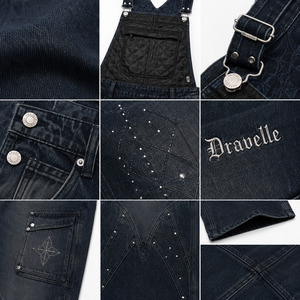 Peto vaquero acolchado con bordado, estilo oversize holgado Y2K, ropa urbana, peto con logo personalizado, pantalones cargo para hombre - Product Image 4
