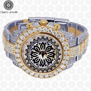 Charm Jewells Stainless Steel <b>Diamond</b> <b>Watch</b> Round Analog Dial Sapphire Crystal Luxury Fashion Unisex Chronograph 40mm - Product Image 1