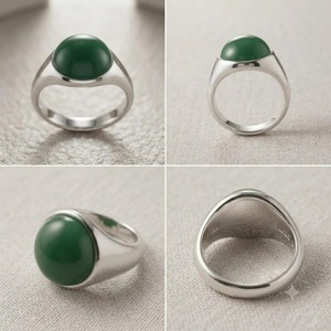 Handcrafted Minimalist <b>Silver</b> <b>Men's</b> <b>Ring</b> with Natural Green Aqeeq, Smooth Polished Statement <b>Ring</b>, Modern <b>Signet</b> <b>Ring</b> for <b>Men</b> - Product Image 2