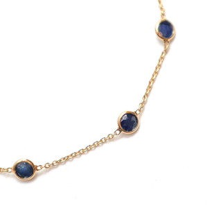 Bracelet en saphir bleu naturel serti dans un cadre en or jaune massif 18 carats – Chaîne à maillons avec pierres précieuses rondes et fermoir réglable - Product Image 3
