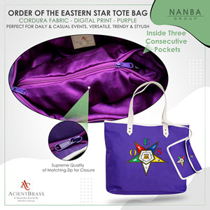 Sac fourre-tout en polyvinyle Codura violet brodé Étoile d'Orient avec poignées blanches et pochette assortie à fermeture éclair – Accessoire de mode pour le shopping - Product Image 5