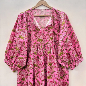 Vestido Casual Midi para Mujer, Tejido 100% Algodón, Liso, Manga Corta, Cintura Imperio, Estilo Babydoll, Cuello en V, Holgado, Funcional - Product Image 2