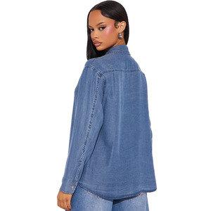 Denim Factory Custom Ladies Long Sleeve Tops <b>Blue</b> <b>Jean</b> Shirts Luxury Spring Autumn Denim Jacket Shirt for <b>Women</b> - Product Image 3
