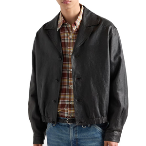 Custom Men's genuine Nappa Lambskin Leather Jacket Luxury <b>Stand</b> Collar Button Front Genuine Leather Jacket private label OEM ODM - Product Image 3