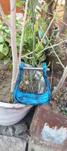 Estribos Profesionales Ligeros de Acero Inoxidable y Cuero para Caballos de Estilo Western - Acabado Azul Envejecido Pintado a Mano, Equipo Ecuestre - Product Image 2