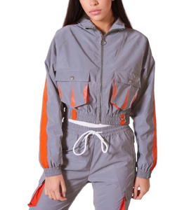 Ensemble de survêtement léger en nylon froissé color block pour femme, coupe-vent d'été, idéal pour le jogging et la course, grandes tailles - Product Image 4