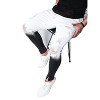 Jean slim déchiré dégradé pour homme, respirant, brodé, léger, avec rivets et fermeture éclair, style crayon, tendance urbaine