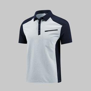 Camiseta Polo de Trabajo de Alta Visibilidad para Hombre, de Poliéster, Manga Corta, Impermeable, Antibacteriana, Diseño de Bloques de Color Azul Marino y Blanco - Product Image 1