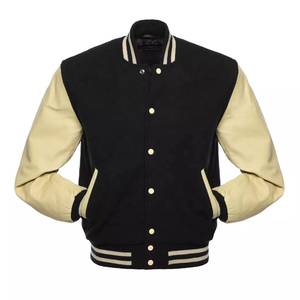 Custom Black Wool and White Genuine Leather Sleeves Varsity Jackets Chenille Embroidery <b>Men</b> Oversized Baseball Jacket - Product Image 4