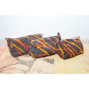 Indian Kantha Hand Block Print Cotton Cosmetic Bag Set with Tassel Zipper Closure Vintage Style-Women's Travel Makeup Pouch - Product Image 3