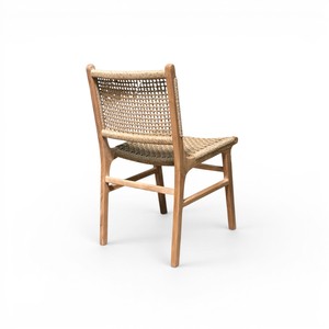 Silla de comedor escandinava de madera maciza de teca con acabado natural, asiento de ratán tejido, silla de madera minimalista para restaurante y comedor. - Product Image 4