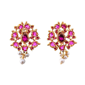 18K Gold Plated Stud Earrings with Imitation Pearls and Diamond Accents for Party - Product Image 3