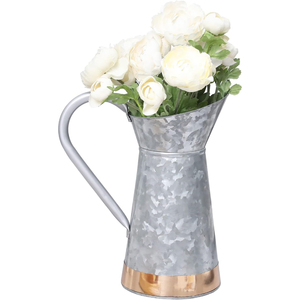 Pichet à fleurs vintage en métal galvanisé bleu avec poignée décorative, style shabby chic français, pour la maison, les mariages et les arrangements floraux de jardin - Product Image 2