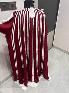 Premium Quality Maroon Color Striped Print Abaya Dress Women's <b>Kaftan</b> Loose Fit <b>Long</b> Sleeves Front Border Button Daily Wear - Product Image 2