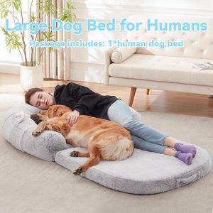 Lit orthopédique pour grands chiens 71''x43''x12'' pliable, en peluche, lavable, taille humaine, idéal pour les moments de sommeil - Product Image 5