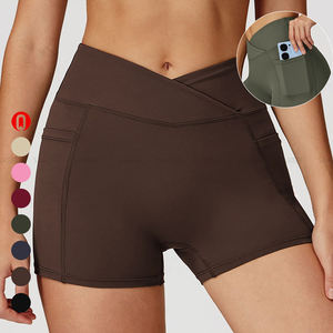 Women High-waisted Yoga Shorts New Design V Cut Cross Waist Butt Lifting Yoga Short Leggings Tight Running Workout Yoga Shorts - Product Image 5