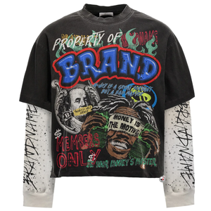 Camiseta Negra Extra Grande para Hombre con Estampado en Contraste en las Mangas, Estilo Urbano, Cuello Redondo, Manga Corta, Jersey de Algodón, Diseño Gráfico de Marca - Product Image 1