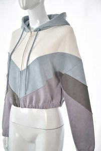 Women's Color Block <b>Cropped</b> <b>Zip</b> <b>Up</b> Hoodie Oversized Fleece Sweatshirt Casual Streetwear Long Sleeve Hooded Jacket - Product Image 6