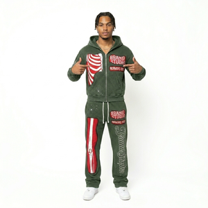 2026 Men's Vintage Oversized Fleece Solid Hoodie Jogger Set Distressed Washed Streetwear Tracksuit Custom Logo Beanie Winter - Product Image 5