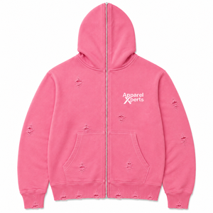 Custom Distressed Full Zip Hoodie Heavyweight Cotton Fleece Oversized Streetwear Hoodie with Raw Hem - Product Image 1