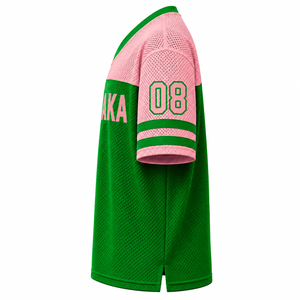 Camiseta Personalizada de la Hermandad Alpha Kappa Alpha con Cuello en V, Bloques de Color Verde y Rosa, Manga Corta, Estilo Casual para Mujer, Malla de Poliéster - Product Image 5