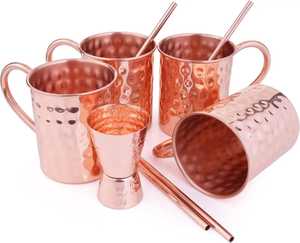 Juego de Tazas de Cobre Martillado para Moscow Mule de Skies Traders, con Pajitas Metálicas, Medidor y Soporte, Ecológico, de Gran Capacidad, para Bar - Product Image 1