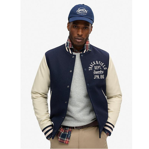 Blouson universitaire homme style urbain à simple boutonnage en toile mélange laine/coton imperméable coupe-vent personnalisable - Product Image 1
