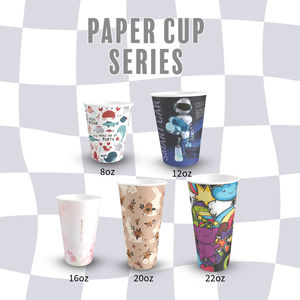 Vasos de papel reciclables forrados de PE multiusos para bebidas calientes/frías (café chocolate caliente); diseño de pared simple tamaño de logotipo personalizado - Product Image 2