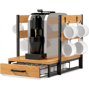 Support à capsules de café vintage en bois avec tiroir et porte-tasses, organisateur d'accessoires pour bar à café, support à tasses à café en promotion - Product Image 5