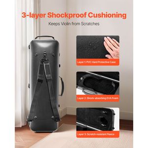Custodia per violino 4/4 full size, leggera e portatile, borsa da viaggio con tracolla, igrometro integrato, fodera in peluche, realizzata in pelle e PC - Product Image 2