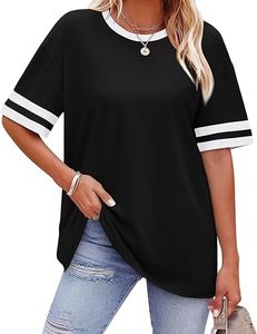 T-shirts amples à manches courtes pour femmes, col rond, color block, hauts d'été, mode 2026 - Product Image 4