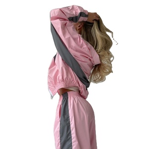 Custom 2025 Women's Full Zipper Casual Track Suit Jogging Windbreaker Jacket Patchwork Windproof Two Piece <b>Pants</b> Set-Unisex - Product Image 4