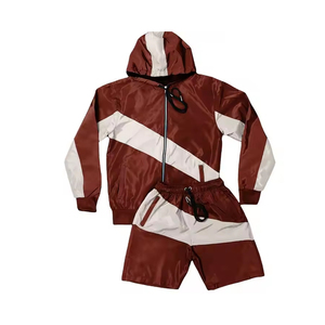 Ensemble court coupe-vent en nylon personnalisé avec logo pour homme 2025 – Survêtement grande taille coupe-vent avec vestes zippées et shorts – Ensembles décontractés deux pièces - Product Image 1