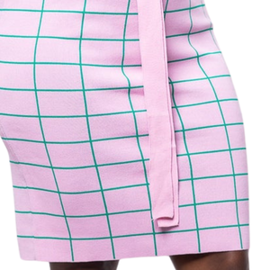 Vestido rosa a cuadros Oxford para mujer, con mangas tipo capa, elegante diseño de hombros drapeados, atuendo informal para fiesta, estilo elegante para damas - Product Image 5