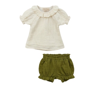 <b>Cot</b> & Candy Solid Organic Muslin Frill Top with Shorts Palm Breezy Collection for Summer - Product Image 1