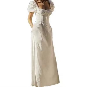 Moda estiva donna Slim Fit Sexy <span class=keywords><strong>maniche</strong></span> <span class=keywords><strong>a</strong></span> sbuffo abiti eleganti femminili avvolti bianchi lungo collo <span class=keywords><strong>a</strong></span> V Maxi abito Casual - Product Image 2