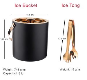 Stainless Steel Black & Copper Ice <b>Bucket</b> Set of 3 <b>with</b> <b>Lid</b> & Tongs for Bar Home Party Beverage Chiller - Product Image 2