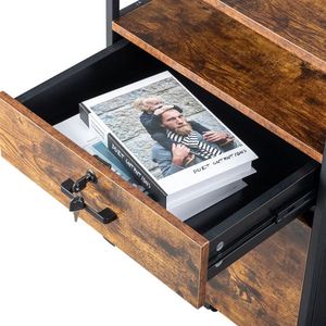 Dark Brown Wooden Filing Cabinet with Black Density Board 2 Compartments for Legal Letter Labeled Documents - Product Image 4