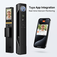 Serrure intelligente avec écran de 4,5 pouces pour porte en bois, déverrouillage par reconnaissance faciale 3D, contrôle par application WiFi Tuya, interphone vidéo, surveillance, entrée sans clé 7 en 1, noir